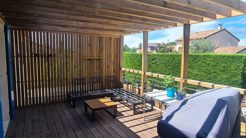 Réalisation d'une terrasse en bambou et pergola en douglas à Malissard près de Valence (26)